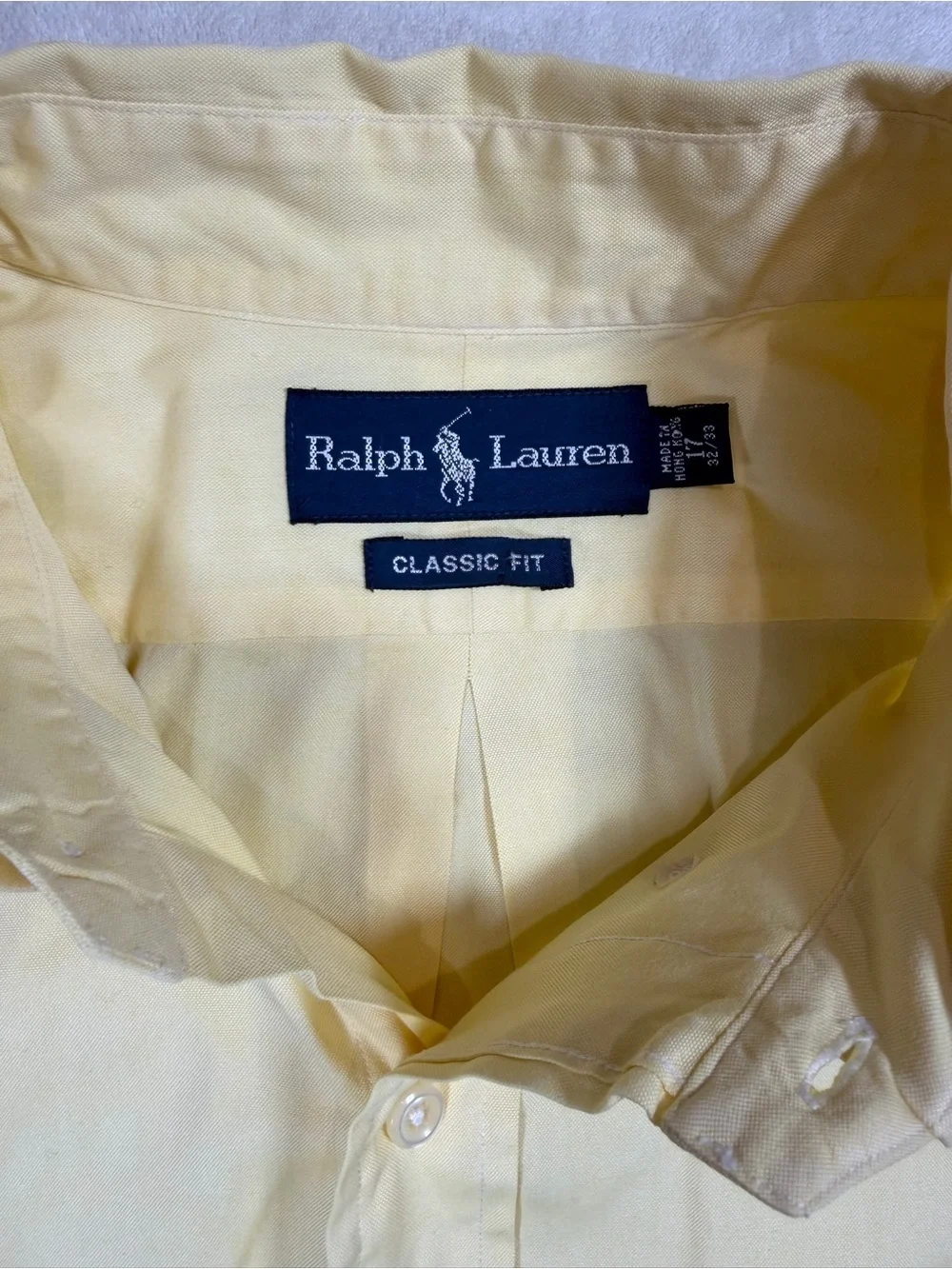 Polo  Ralph Lauren 17 32/33 Men's Classic Button-Down Shirt in Pale Yellow